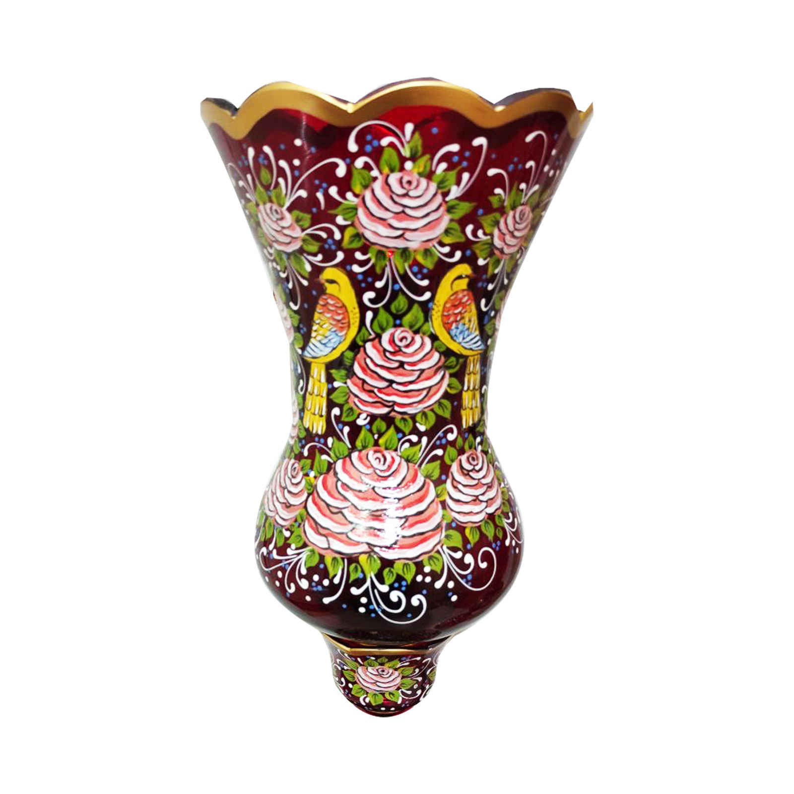 Traditional Birds Pattern Laleh Abbasi Crystal Lamp with Hanging Pendants