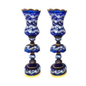 Traditional Blue Sky Persian Crystal Lamp with Hanging Glass Drops