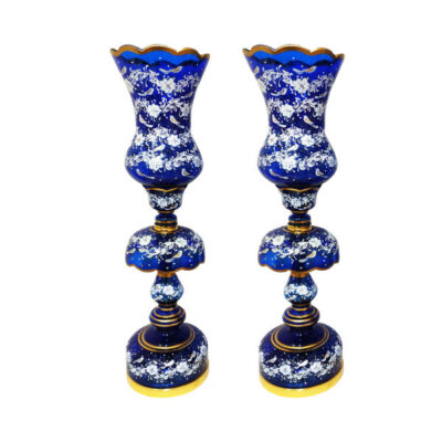 Traditional Blue Sky Persian Crystal Lamp with Hanging Glass Drops