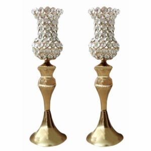 Persian Crystal Candlestick Tulip Shaped with Metal Base (2x)