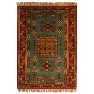 Hand-Knotted Persian Khorasan Elif Rug (Tribal Elegant All-over Floral) – Green Silk & Wool
