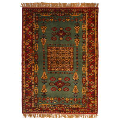 Hand-Knotted Persian Khorasan Elif Rug (Tribal Elegant All-over Floral) - Green Silk & Wool