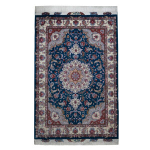 Hand-Knotted Persian Tabriz Rug (Classical Floral Medallion Pattern) – Blue Wool