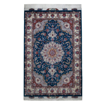 Hand-Knotted Persian Tabriz Rug (Classical Floral Medallion Pattern) - Blue Wool