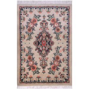 Hand-Knotted Persian Tabriz Haris Rug (Classical Elegant All-over Floral) – Cream Silk & Wool