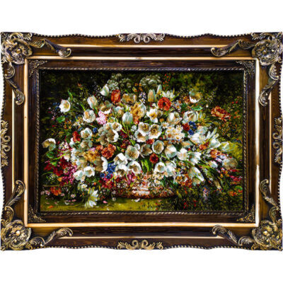 Hand-Knotted Persian Silk Floral Wall Hanging Rug – Tulip Flowers, Tabriz