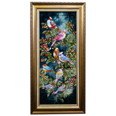 Hand-Knotted Persian Silk Pictorial Wall Hanging Rug – Nightingale and Flowers, Tabriz
