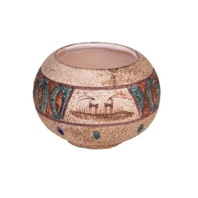 Handcrafted Decorative Persian Pottery Vase with a Bowl Silhouette, Featuring the Nature Art Motif for a Rustic Charm