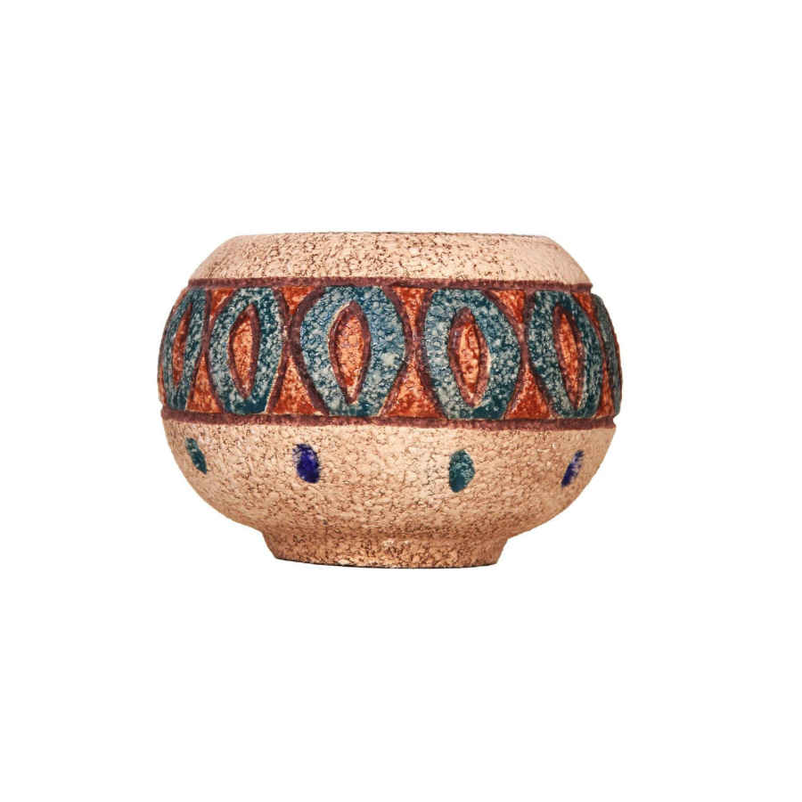 Handcrafted Decorative Persian Pottery Vase with a Bowl Silhouette, Featuring the Nature Art Motif for a Rustic Charm