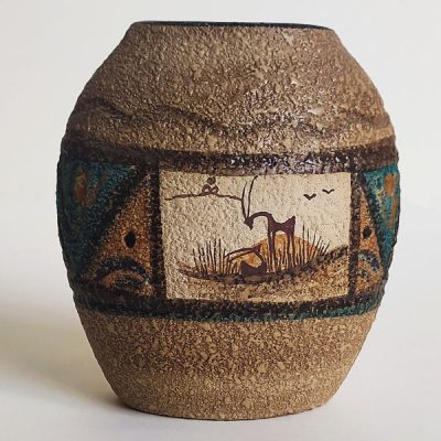 Handcrafted Decorative Persian Pottery Vase with a Bowl Silhouette, Featuring the Tala Art Motif for Traditional Elegance
