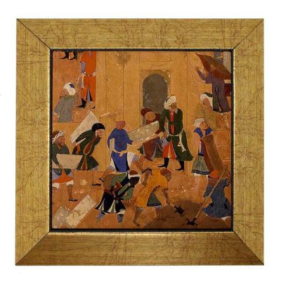Persian Shahnameh Ceramic Art Tile with Diamond Design – Traditional Decorative Wall Art