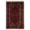 Hand-Knotted Persian Hamadan Rug (Intricate Tribal Geometric Medallion) - Navy Blue & Red Wool