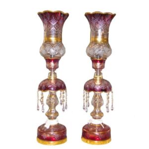 Traditional Purple Laleh Abbasi Crystal Lamp with Hanging Pendants
