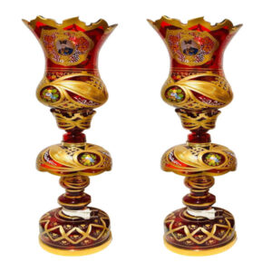 Traditional Deep Red Laleh Abbasi Crystal Lamp with Hanging Drops