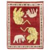 Hand-Knotted Persian Pictorial Gabbeh Rug with Animal Motifs - Red Wool