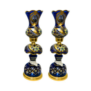 Traditional Blue Shah Abbasi Laleh Abbasi Crystal Table Lamp with Drops