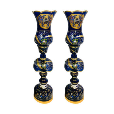 Traditional Persian Floral Laleh Abbasi Crystal Lamp with Hanging Drops