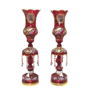 Traditional Red Shah Abbasi Laleh Abbasi Crystal Lamp with Hanging Drops