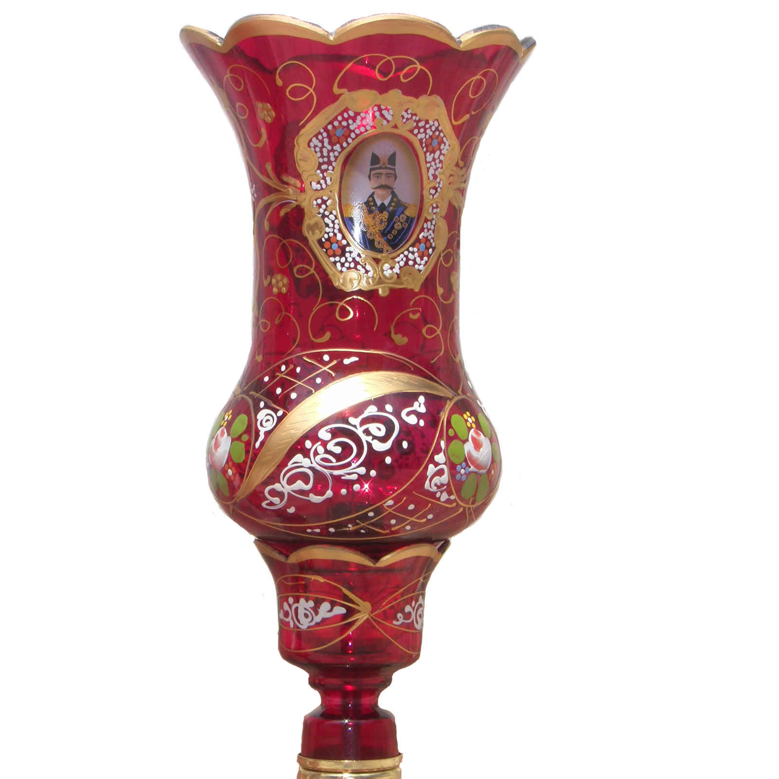 Traditional Red Shah Abbasi Laleh Abbasi Crystal Lamp with Hanging Drops
