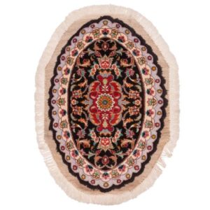 Hand-Knotted Persian Tabriz Rug (Classical Oval Floral Medallion) – Black Silk & Wool