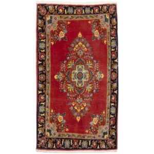 Vintage Persian Baluchistan Bidgol Rug (Tribal Floral Medallion) – Red Wool