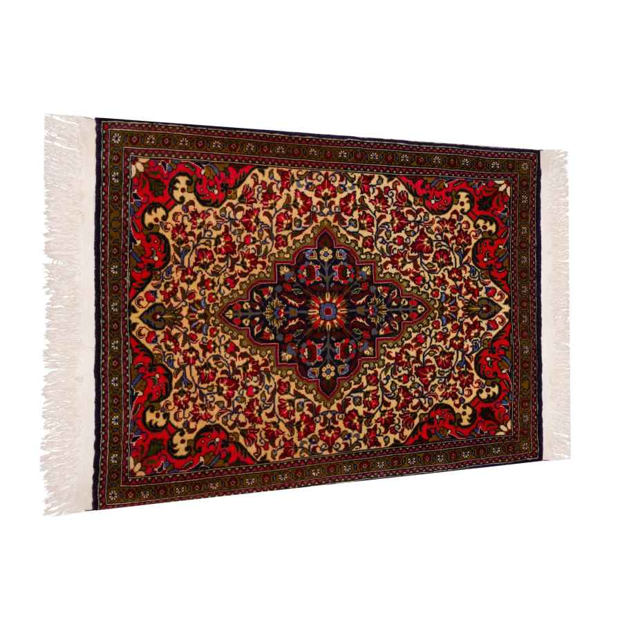 Vintage Persian Qom Jalili Rug (Classical Traditional Floral Medallion) – Red Kork Wool