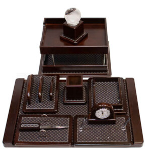 Wooden Ten Piece Office Desk Set Brown