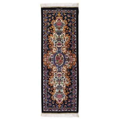 Hand-Knotted Silk Runner Tablecloth - Garden Motif Black