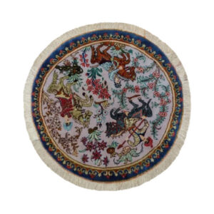 Hand-Knotted Persian Carpet Tablecloth – Hunting Scene Round