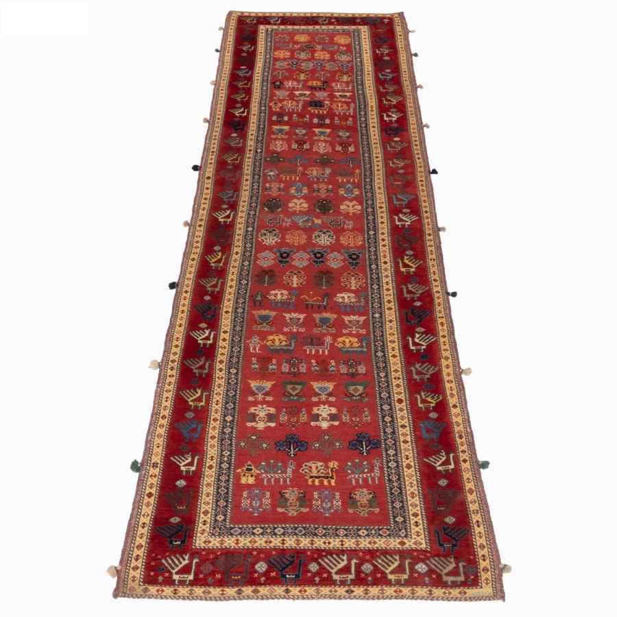 Vintage Sirjan Wool Kilim Runner – Handwoven Animal Motif Design