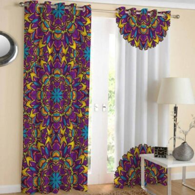 Printed Velvet Eyelet Curtain – Flower Design