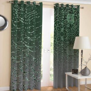 Printed Velvet Persian Eyelet Curtain – Green Calligraphy