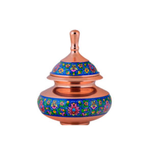 Handcrafted Persian Copper Sugar Bowl with Lid – Minakari Enameled Barman