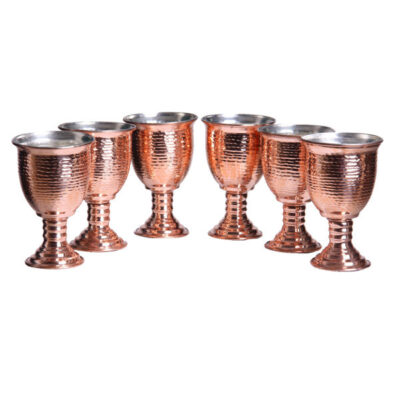 Set of 6 Handcrafted Persian Copper Wine Glass Stemware - Hammered Model Jaam