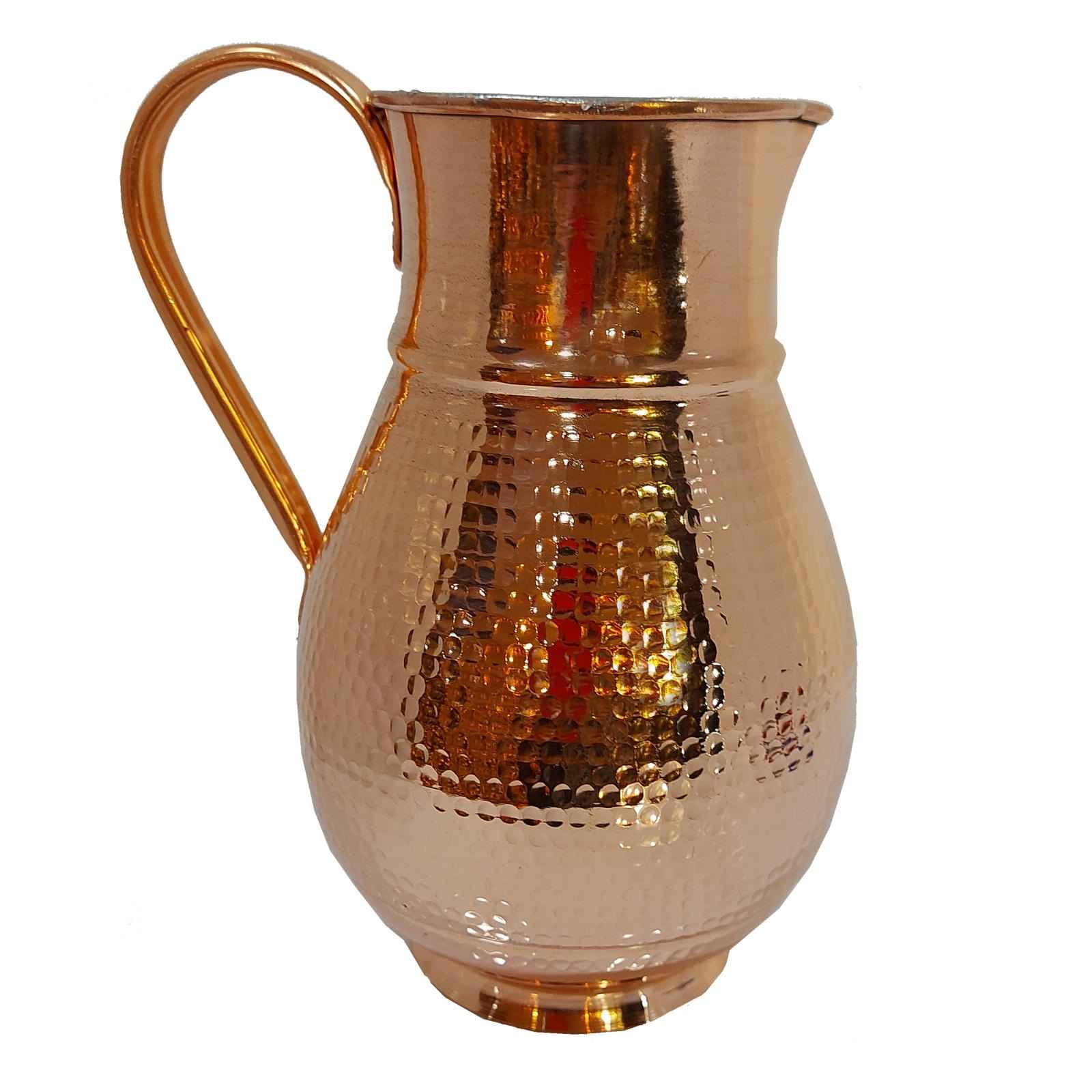 Persian Copper Cup – Set of 8 Handcrafted with Handle for Cold Drinks – Hammered with Pitcher