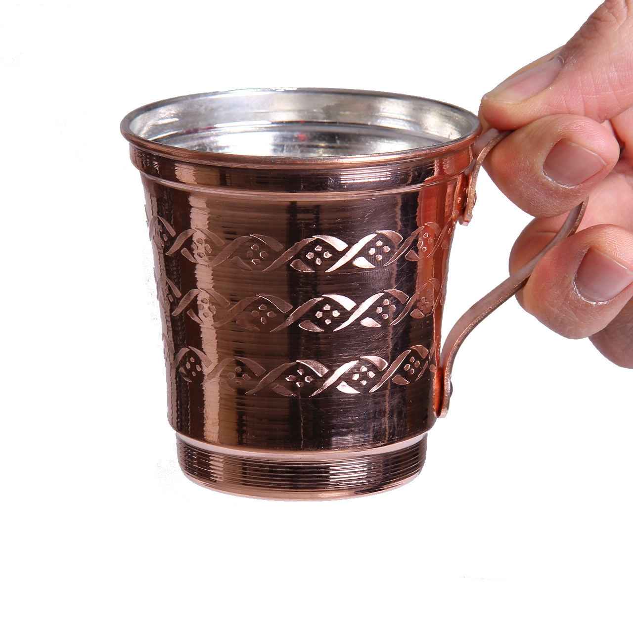 Persian Copper Cup – Handcrafted with Handle for Cold Drinks – Hammered Mess