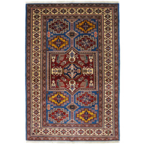 Hand-Knotted Persian Karen Rug (Intricate Tribal Geometric Medallion) – Blue Kork Wool
