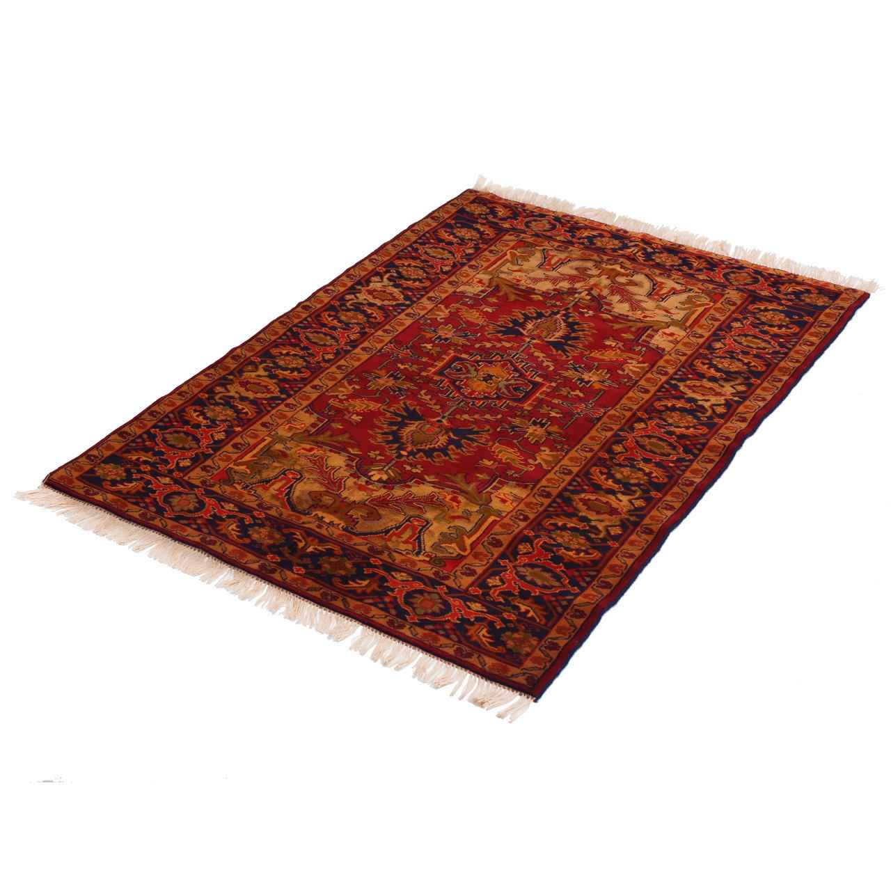 Hand-Knotted Persian Varna Rug (Tribal Classical Floral Medallion) – Orange & Red Silk & Wool