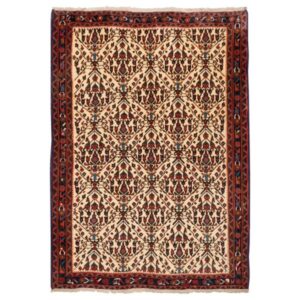 Hand-Knotted Persian Sirjan Rug (Tribal All-over Geometric Pattern) – Cream Wool