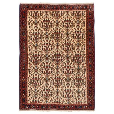 Hand-Knotted Persian Sirjan Rug (Tribal All-over Geometric Pattern) - Cream Wool
