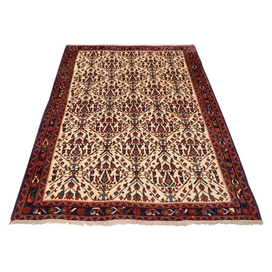 Hand-Knotted Persian Sirjan Rug (Tribal All-over Geometric Pattern) – Cream Wool