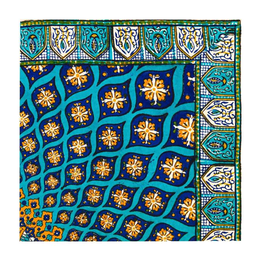 Iranian Tablecloth: Isfahan’s Traditional Kalamkari Block Print Blue Galaxy
