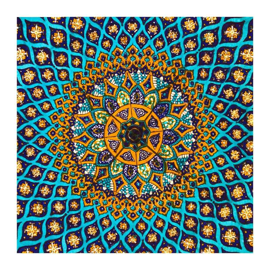Iranian Tablecloth: Isfahan’s Traditional Kalamkari Block Print Blue Galaxy II