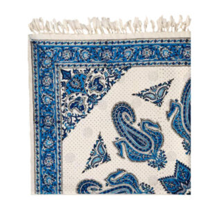 Iranian Tablecloth: Isfahan’s Traditional Kalamkari Block Print Blue Sky