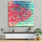Blue & Red Persian Wood Print Wall Art with Calligraphy