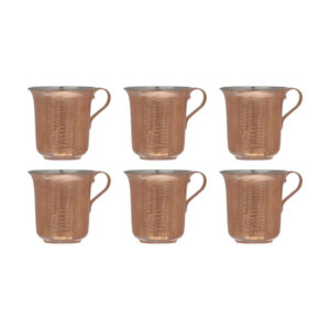 Persian Copper Cup – Set of 6 Handcrafted with Handle for Cold Drinks – Hammered Zanjani