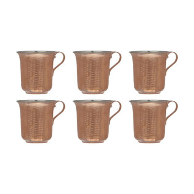 Persian Copper Cup - Set of 6 Handcrafted with Handle for Cold Drinks - Hammered Zanjani