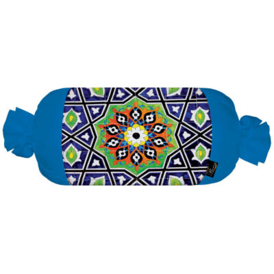Traditional Persian Cylindrical Bolster Pillow with Velvet Fabric Blue
