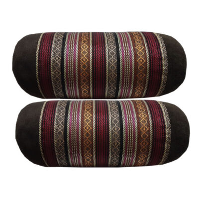 Set of 2 Traditional Persian Cylindrical Bolster Pillow with Velvet Fabric I-Brown