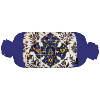 Traditional Persian Cylindrical Bolster Pillow with Velvet Fabric Blue